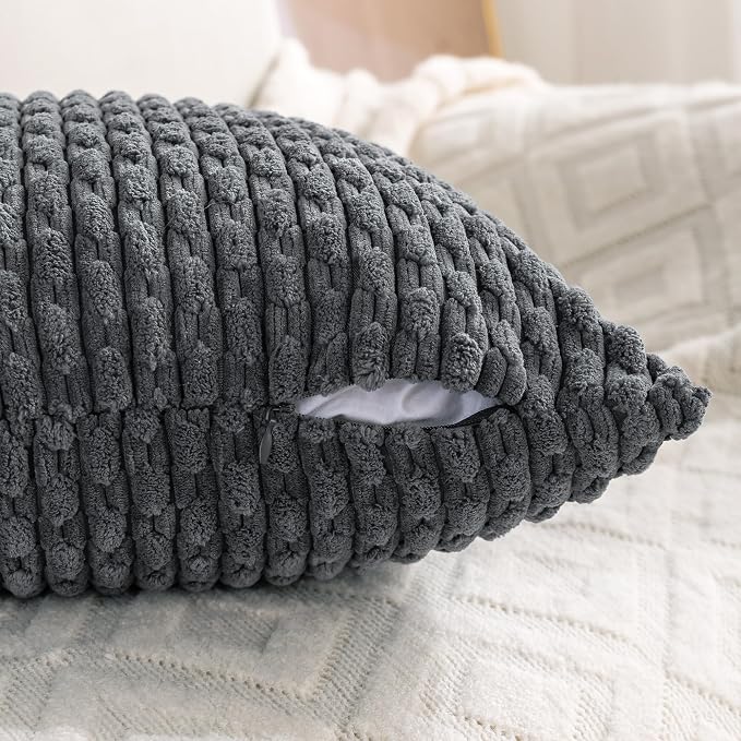 Set of 4 Medium Grey Decorative Throw Pillow Covers 18x18 Inch Corduroy Pillow - Image 4