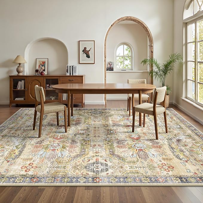 8x10 Area Rugs, Vintage Retro Soft Washable Rug, Non-Slip Low Pile Rugs - Image 4