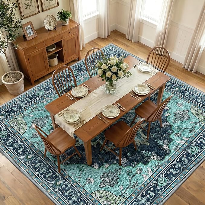 RELEANY Washable Area Rug, Square 10'x10', Teal | Non-Slip, Water Repellent by RELEANY