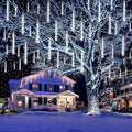 Kwaiffeo Outdoor Christmas Decorations, Waterproof 16-Tube Meteor Shower Lights for Xmas Wedding Party Hanging Decor, Wedding Decorations for Reception, Equivalent to 2 Sets of 8-Tubes, White