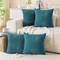 Set of 4 Teal Decorative Throw Pillow Covers 22x22 Inch Corduroy Pillow Covers by Cozoomy