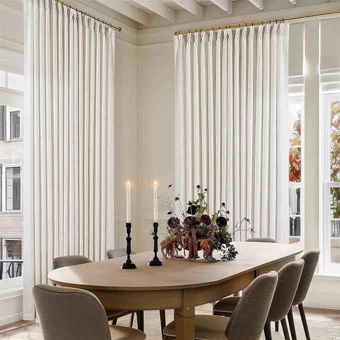 Natural Pinch Pleated Linen 90 Inch Curtains 100 Inch Width | Light Filtering by Twodrapes