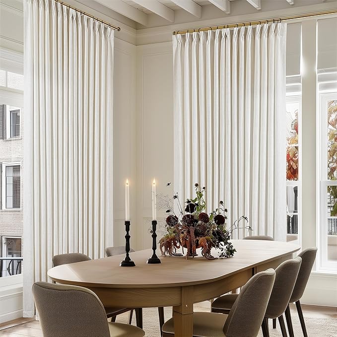 Natural Pinch Pleated Linen 84 Inch Curtains 100 Inch Width | Extra Wide - Image 2