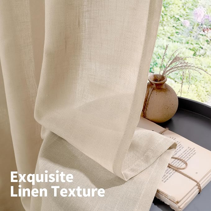 YoungsTex Tan Linen Semi Sheer Curtains 63 Inch Length - Image 7