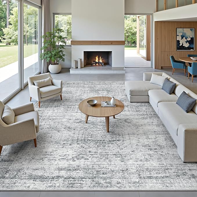 Soalmost 12x15 Washable Area Rugs Soft Living Room Rug Abstract Grey | Large - Image 2