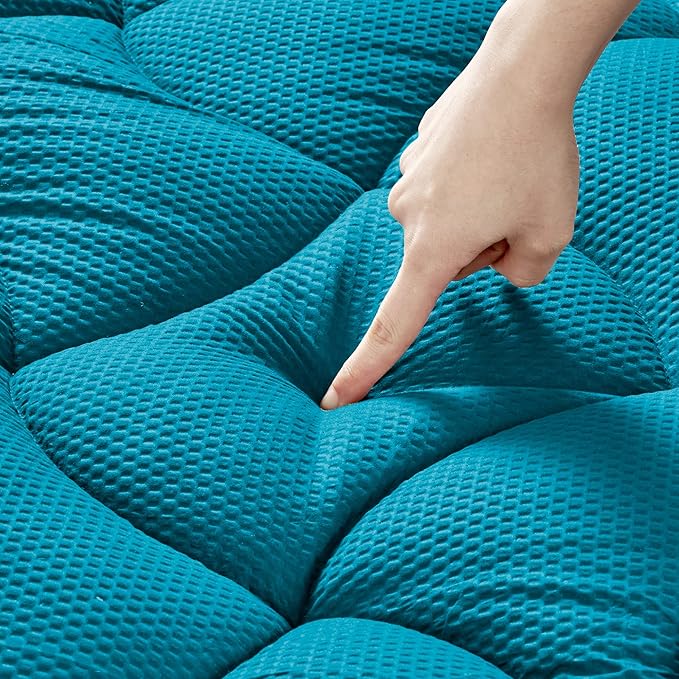 SLEEP ZONE Full Size Cooling Mattress Pad for Double Bed, Premium Zoned Quilted Mattress Topper, Wrap Around Mattress Protector Cover, Machine Wash Durable, Deep Pocket 8-21 inch, Teal, Full