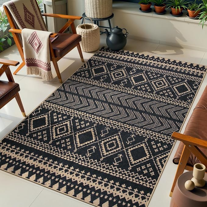 Lahome Boho Western Balcony Rug, Western Geometric Print Front Door Carpet - Image 2