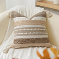 Boho Decorative Throw Pillow Cover 22x22 Square Brown Accent Pillowcase Tassels by BlissBlush