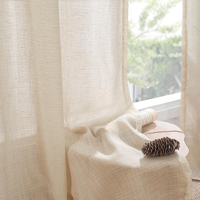 BGment 80 Inches Long Natural Linen Curtains 2 Panels Set - Image 7