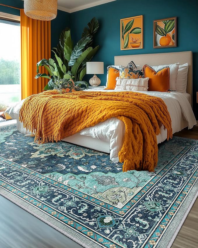 RELEANY Washable Area Rug, Large 10'x12', Teal | Non-Slip, Water Repellent - Image 2