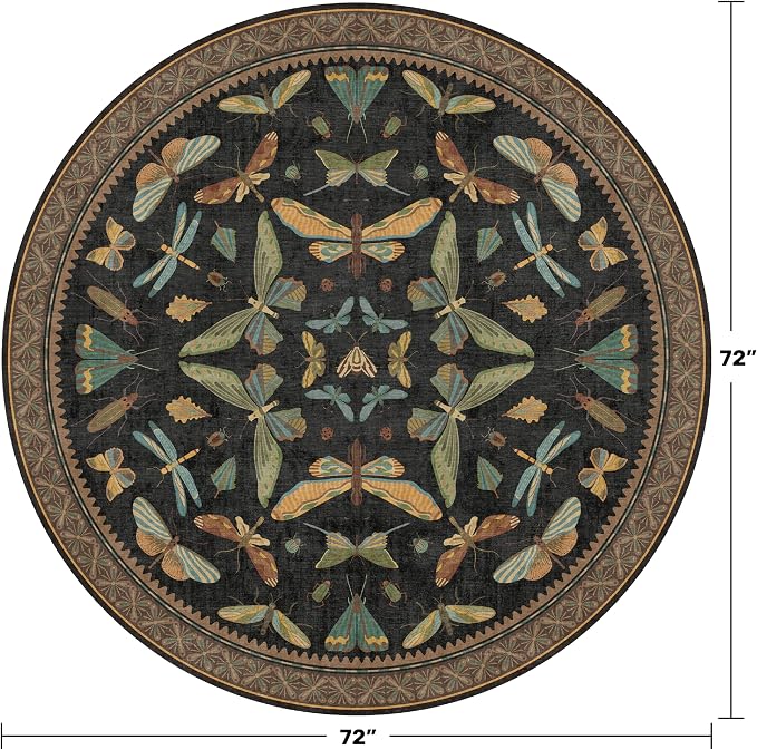Washable Black 6ft Round Area Rugs - Image 2