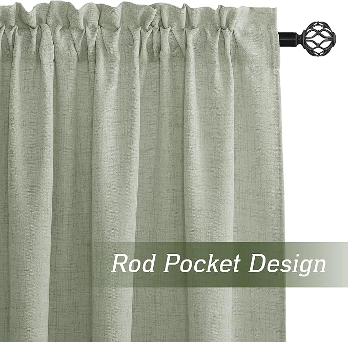 RYB HOME Linen Sheer Curtains and Drapes for Living Room and Dining Room 90 inches Length, Breathable Weave Textured/Rod Pocket Semi Sheer Curtains, Sage Green, W 52 x L 90 inches, 2 Panels Set
