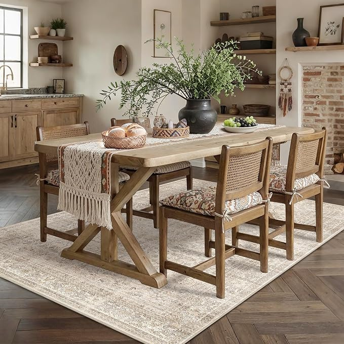 Schweek 5x7 Washable Area Rug Vintage Neutral Beige Rugs - Image 3