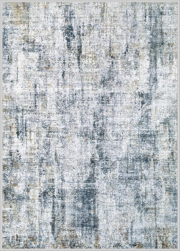 5x7 Area Rugs Washable Rug: Abstract Neutral Rugs Modern Non Slip Area Rug - Image 9