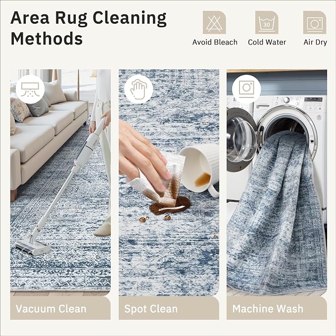 Soalmost 6x9 Area Rug for Living Room Washable Rugs Non-Slip Blue | Low-Pile - Image 4