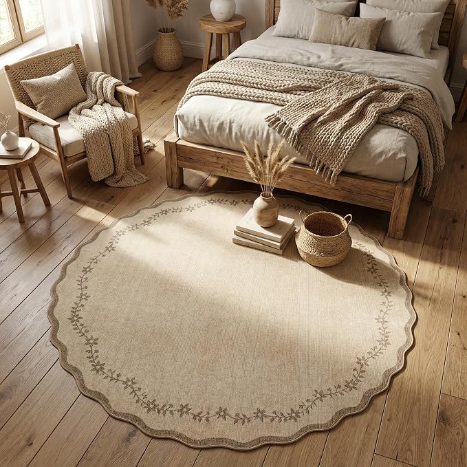 GarveeHome Round Area Rug 5ft Scalloped Washable Circle Rug by GarveeHome