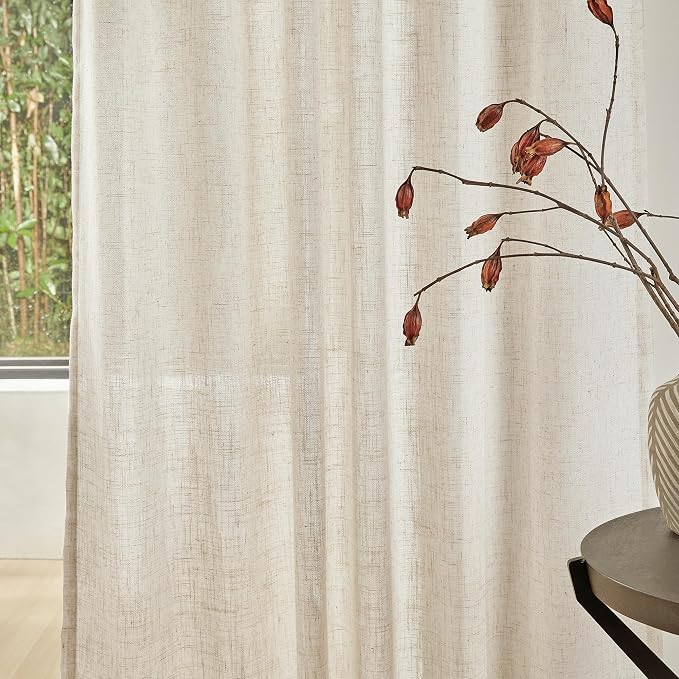 MYSKY HOME Linen Curtains for Sliding Door, Farmhouse Semi Sheer Ceiling - Image 5