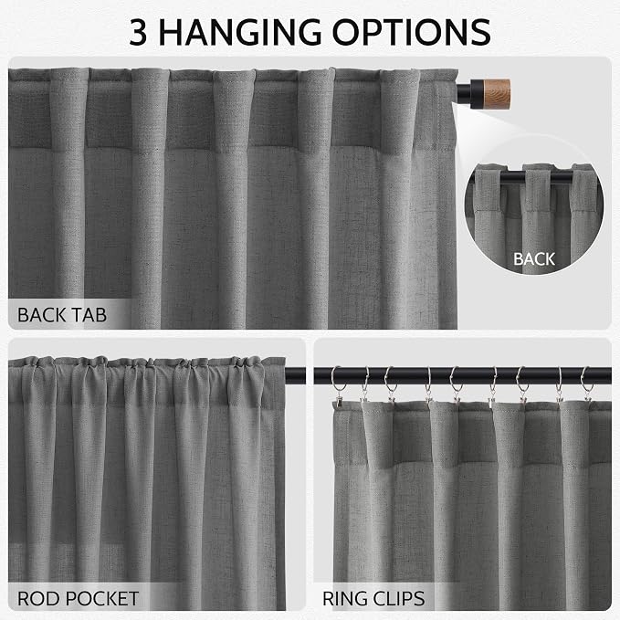 Blazer Grey Curtain Linen Blend Light Filtering Back Tab Curtains 108 Inches - Image 3