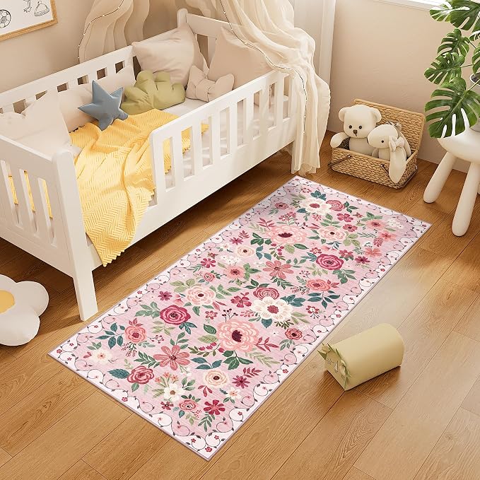 DUKINO 2x5 Runner Rug, Floral Washable Rug - Image 4