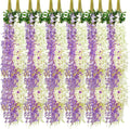 Giegxin 36 Pcs Artificial Wisteria Hanging Flowers 3.6 ft Artificial Fake Wisteria Vine Rattan Hanging Garland Silk Flowers String for Wall Home Wedding Party Greenery Decorations (Purple,White)