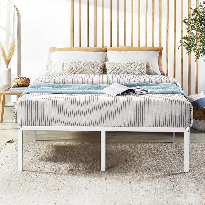 Best Price Mattress 16 Inch Metal Platform Bed Frame, Heavy Duty Steel Slats, White, Full