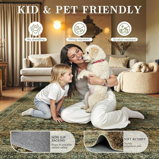 6x9 Area Rugs - Washable Vintage Retro Living Room Rug, Soft Ultra Thin Non - Image 5