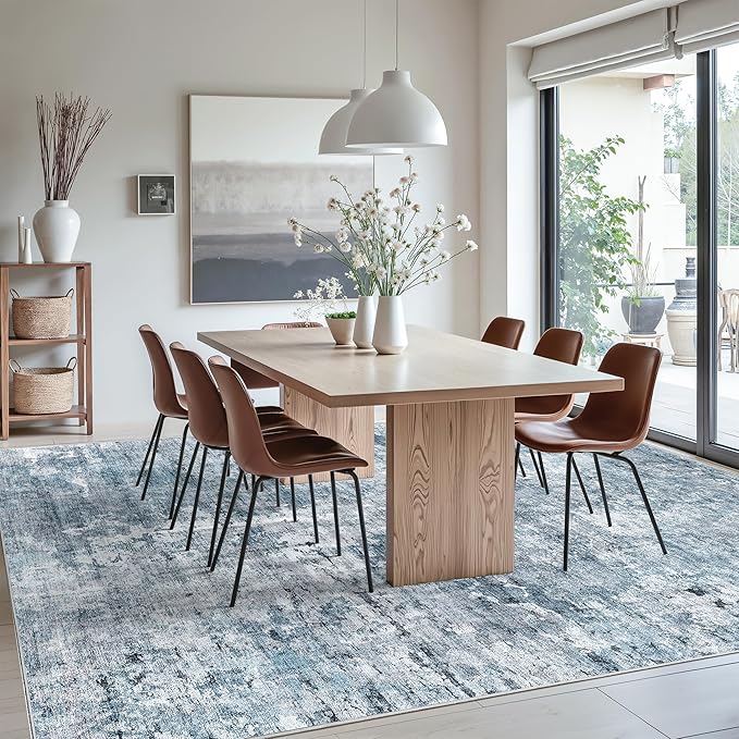 Soalmost 10x12 Area Rugs for Living Room Washable Rug Abstract Blue/Grey | - Image 4