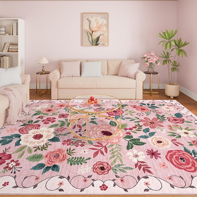 DUKINO 8x10 Area Rugs, Floral Washable Living Room Rug Non Slip, Stain Resistant - Image 3