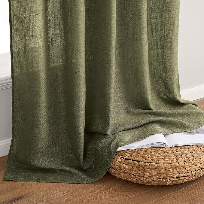 MIULEE Light Olive Green Linen Curtains 52x84 Inch Long 2 Panel - Image 7