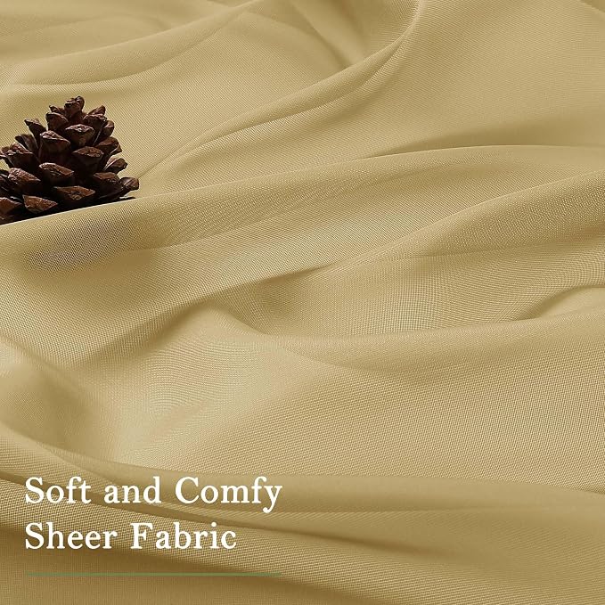 Gold Sheer Curtains 63 Inch Length 2 Panels, Rod Pockets Window Treatments - Image 8