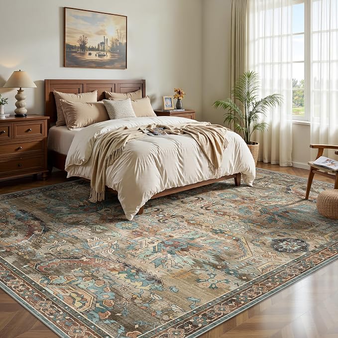 8x10 Area Rugs, Vintage Retro Soft Washable Rug, Non-Slip Low Pile Rugs - Image 3