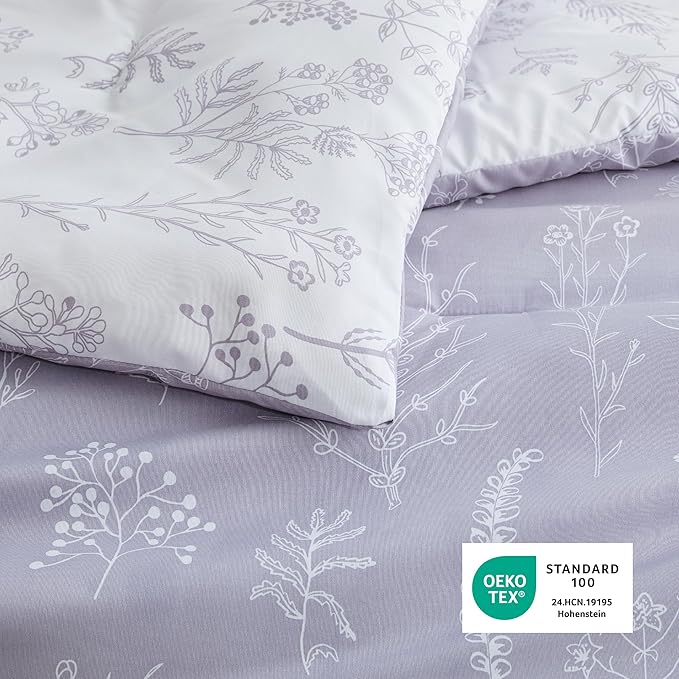 Bedsure Twin/Twin XL Comforter Set - Lavender Comforter, Cute Floral Bedding Comforter Sets, Gifts for Woman, 2 Pieces, 1 Soft Reversible Botanical Flowers Comforter and 1 Pillow Sham