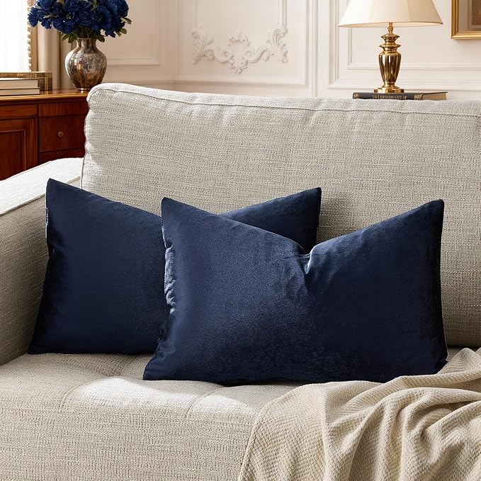 GIGIZAZA Navy Velvet Pillow Covers 12x20 Decorative Pillows Pack of 2 | Lumbar - Image 6