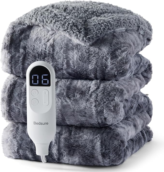 Bedsure Faux Fur Heated Blanket Twin Size, Fast Heating Electric Blanket Twin by Unknown