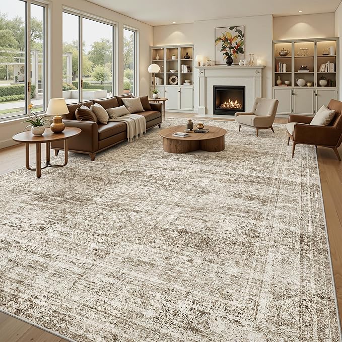 Soalmost 10x14 Area Rugs for Living Room Washable Rug Non-Slip Brown | Large - Image 2