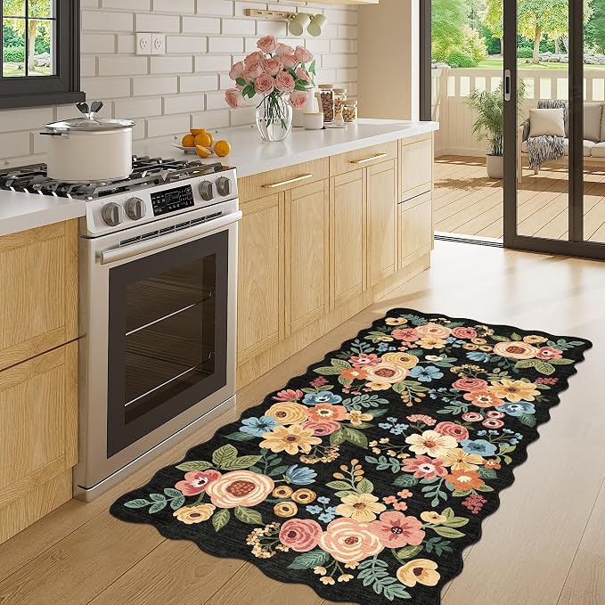 DUKINO 2x4 Rug for Entryway, Floral Washable Kitchen Rugs Non Slip, Low Pile - Image 3