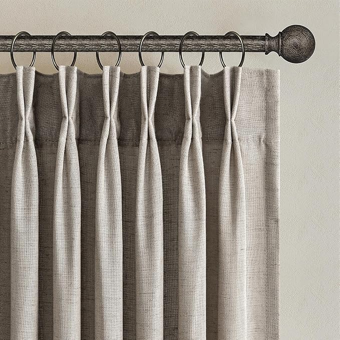 100 Inches Long Pinch Pleated Semi Sheer Curtains, Burlywood Linen Blended by Topfinel