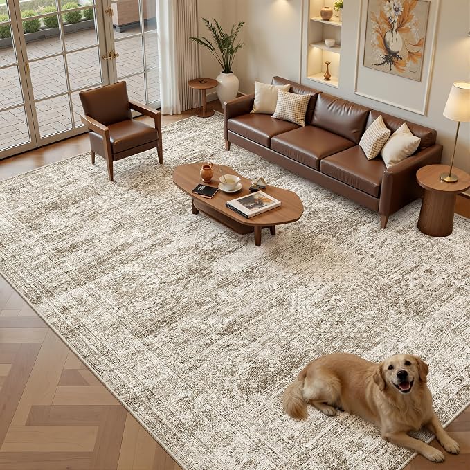 Soalmost 7x10 Area Rug for Living Room Washable Rugs Non-Slip Brown | Low-Pile - Image 2