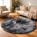 Tie-Dyed Dark Grey Round Area Rugs 5ft, Ultra Soft Bedroom Circle Rug by ONASAR