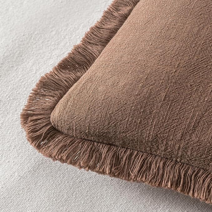 MIULEE Linen Decorative Fall Euro Throw Pillow Covers Dark Coffee 28x28 | Set - Image 3