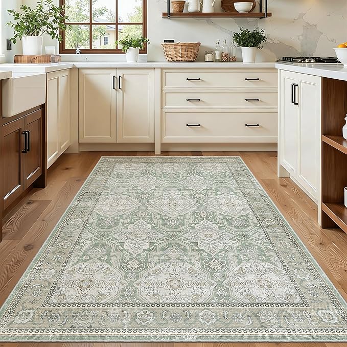 Soalmost 3x5 Rugs, Small Washable Kitchen Entryway Area Rug Green/Brown | - Image 2