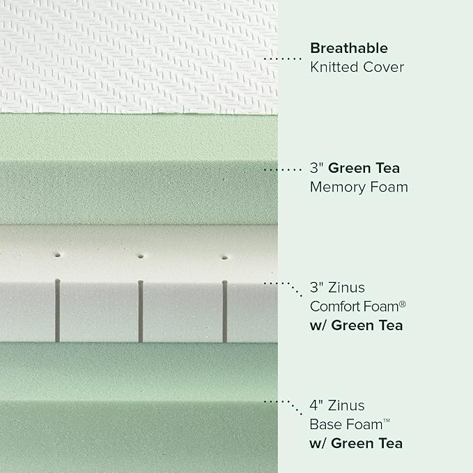 ZINUS 10 Inch Green Tea Luxe Memory Foam Mattress, Twin, Pressure Relieving, CertiPUR-US Certified, Mattress in A Box, All-New, Made in USA