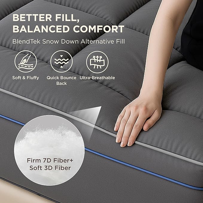 Bedsure Twin Mattress Topper - Pillow Top Mattress Pad Cover with Deep Pocket Fits up to 21 Inches, Plush Soft Bed Topper for Back Pain Relief, Overfilled with Down Alternative Filling, Grey