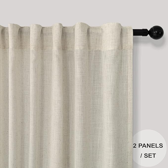 Pitalk Flax Linen Curtains 92 Inch Length 2 Panels - Image 2
