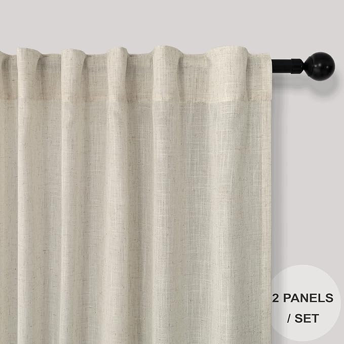 102 Inch Linen Blend Curtains for Living Room Dinning 2 Panels Back Tab Pocket - Image 2