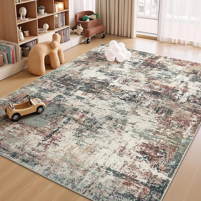 Rugflix 5x7 Area Rugs for Living Room, Washable Rust Brown Green Large Rug | - Image 8