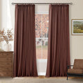 Brick Brown Pinch Pleated Blackout Linen Curtains 120 Inches Long | 100% Black by Twodrapes