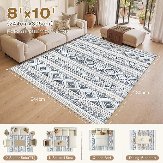 cotiled Boho 8x10 Area Rugs for Living Room: Large Moroccan Washable Rug | - Image 8