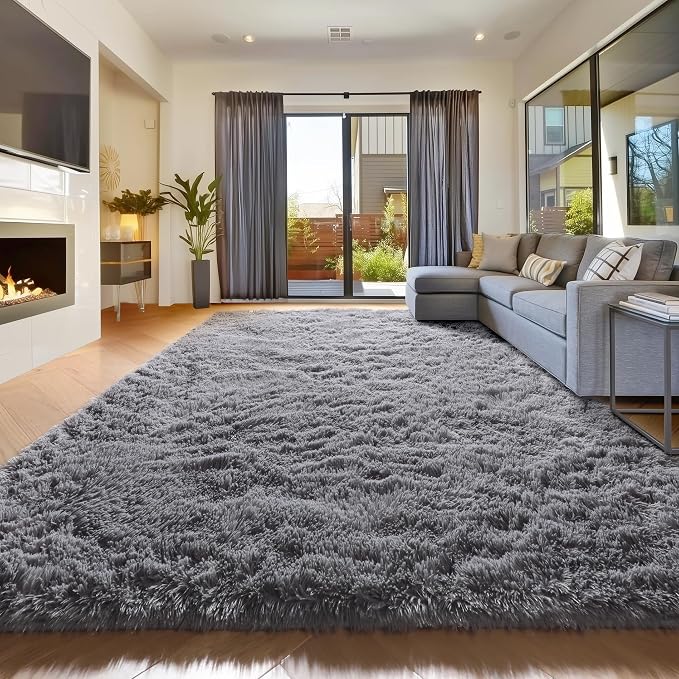 Amdrebio Grey Large Plush Shaggy Rug 6x9 - Image 7
