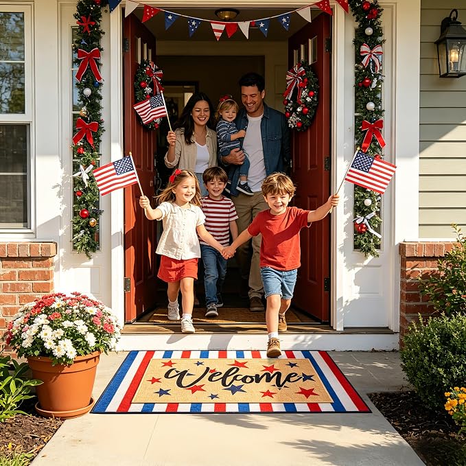 2 Pcs Patriotic Door Mat Set for 4th of July Front Porch Decor, Layered - Image 4